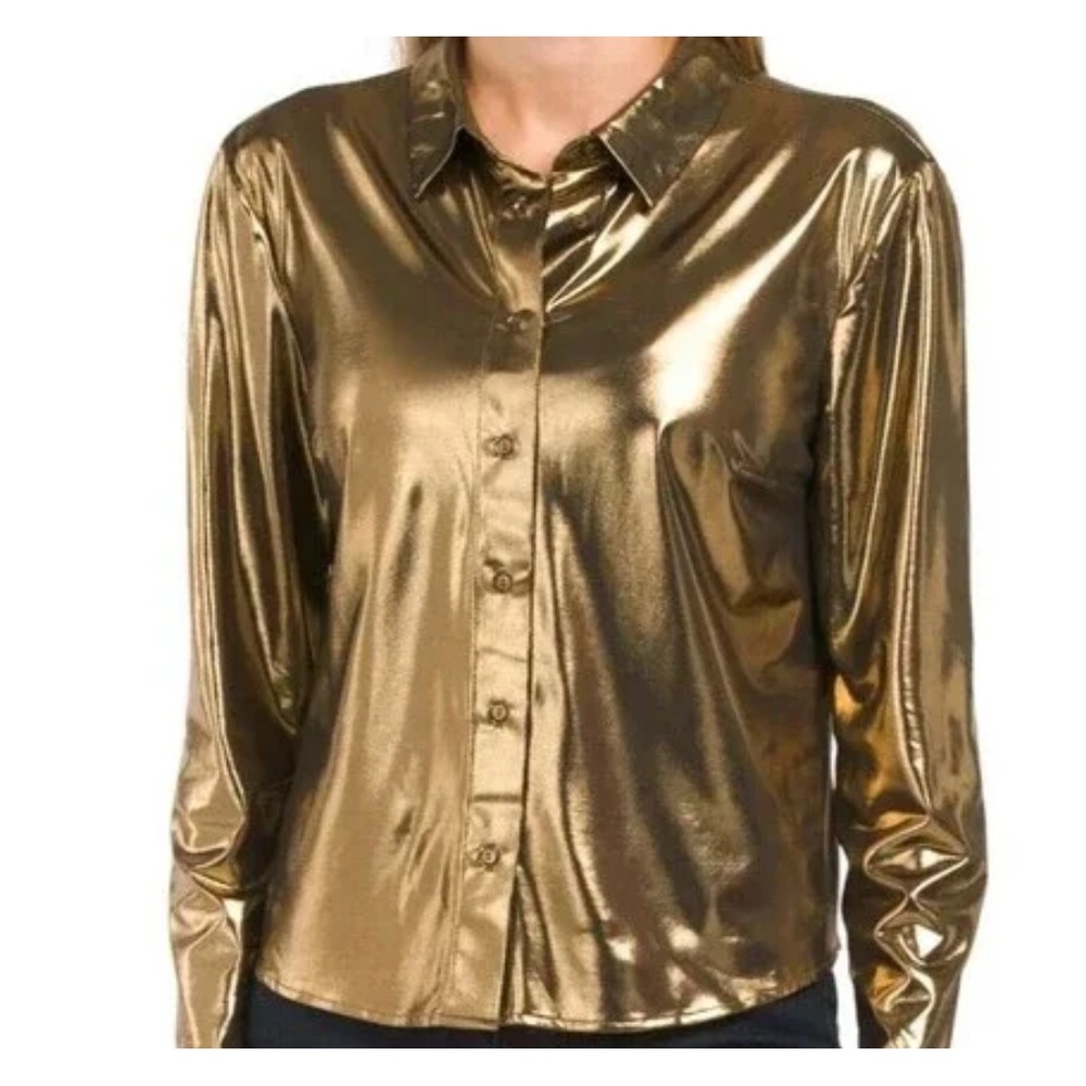 Metallic Button-Up Shirt by Rachel Zoe